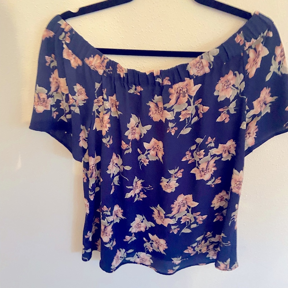 Off the shoulder navy and floral top